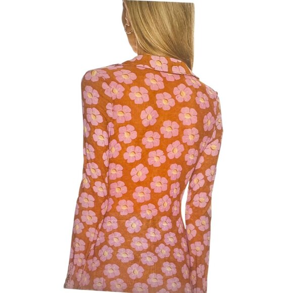 Free People Womens Lucky Shirtee Floral Long Sleeve Blouse Medium Rust/Purple - Picture 3 of 9